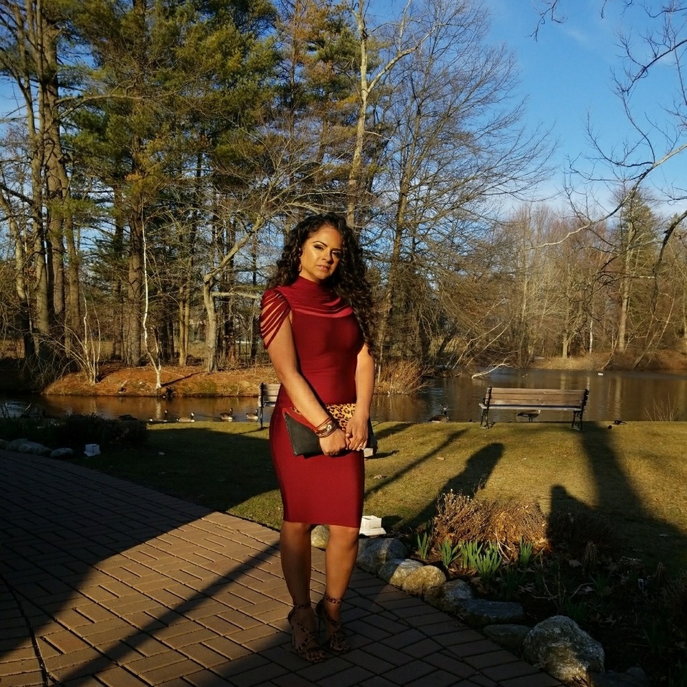 Burgandy bondage  dress bodycon dress